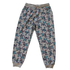 Disney Lilo Stich Jogger Sweatpants Womens Large Gray Fleece AOP Lounge Vacation